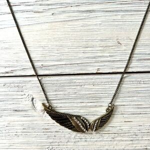 Angel Wings Pendant Antique Gold Tone Necklace